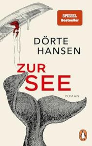 Auf dem Cover sieht man in Bleistiftzeichnung am unteren Rand die Schwanzflosse eines großen Fisches. Am oberen Rand schwebt verkehrt herum ein Ruderbot, in dem eine rot gekleidete Gestalt sitzt und ein Seil schwingt.